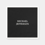 Elegante Schlichte Schwarz-weiße Personalisierte A Serviette (Vorderseite)