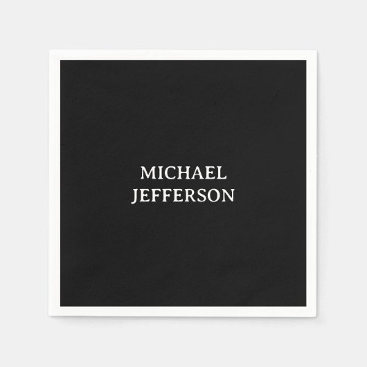 Elegante Schlichte Schwarz-weiße Personalisierte A Serviette (Vorderseite)