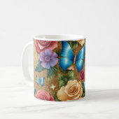 Elegante Schmetterling- und Blütengoldblüte-Tasse Kaffeetasse (Vorderseite Links)