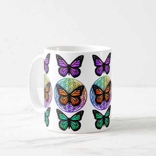 Elegante Schmetterlinge farbenfrohe Blume des Lebe Kaffeetasse (Vorderseite Links)