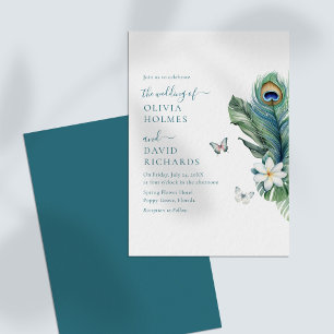 Elegante Schmetterlinge Pfauenfeder Hochzeitseinla Einladung