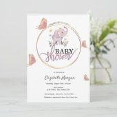 Elegante Schmetterlinge Rosa Elephant Baby Dusche Einladung (Stehend Vorderseite)