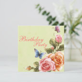 Elegante Schmetterlinge & Rose Einladung zum Gebur (Stehend Vorderseite)