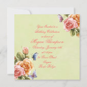 Elegante Schmetterlinge & Rose Einladung zum Gebur (Rückseite)