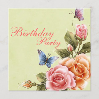 Elegante Schmetterlinge & Rose Einladung zum Gebur