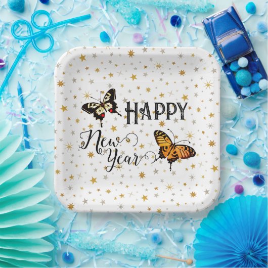 Elegante Schmetterlinge & Sterne Weißes Glück Neue Pappteller (Party)