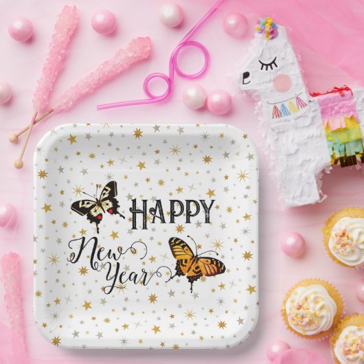 Elegante Schmetterlinge & Sterne Weißes Glück Neue Pappteller (Party)