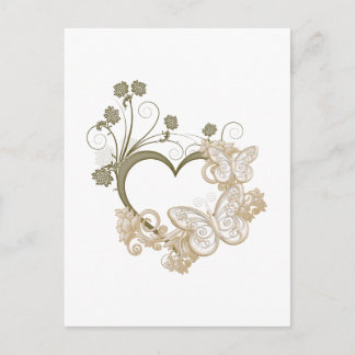 Elegante Schmetterlinge und Blume Herz Postkarte