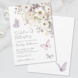 Elegante Schmetterlings-Wildblumen-Brautparty Einladung