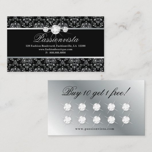 Elegante Schmuck-Diamant-silberne Damast-Loyalität Treuekarte (Vorne/Hinten)