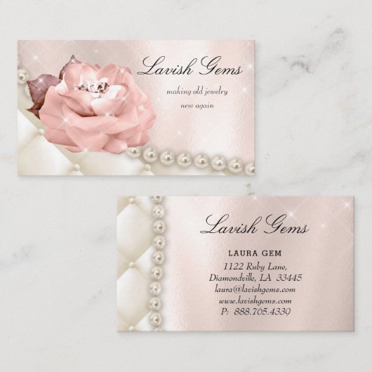 Elegante Schmuck-Hochzeits-Planer-Rose hat Perlen Visitenkarte (Vorne/Hinten)