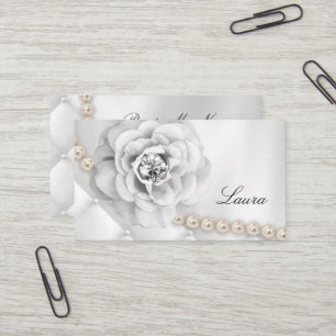 Elegante Schmuck Hochzeitsplaner Rose Weiße Perlen Visitenkarte