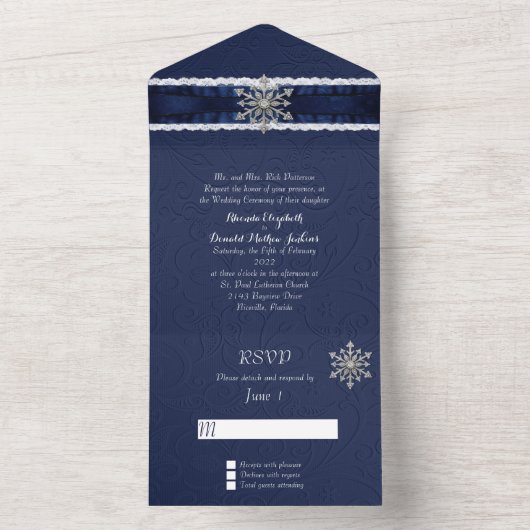 Elegante Schneeflocke 2 - alles in einer Einladung (Innen Boden)