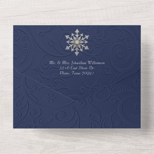 Elegante Schneeflocke 2 - alles in einer Einladung (Rückseite)