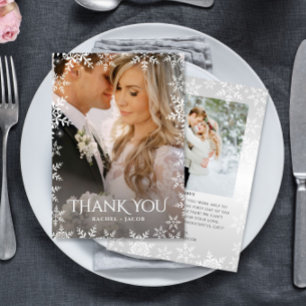 Elegante Schneeflocke 2-Foto Winterhochzeit Danke
