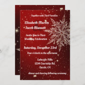 Elegante Schneeflocke bei Roter Hochzeit Einladung (Vorne/Hinten)