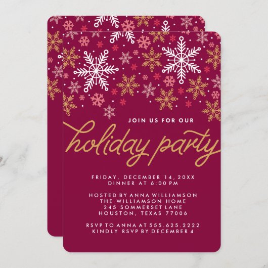 Elegante Schneeflocke-Feiertags-Party Einladung (Vorne/Hinten)