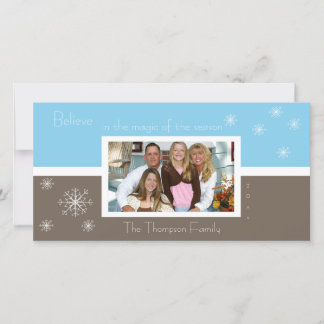 Elegante Schneeflocke-Foto-Karte (braun-blau) Feiertagskarte