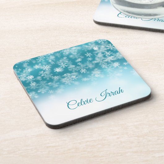 Elegante Schneeflocke-personalisierter | Getränkeuntersetzer (Linke Seite)