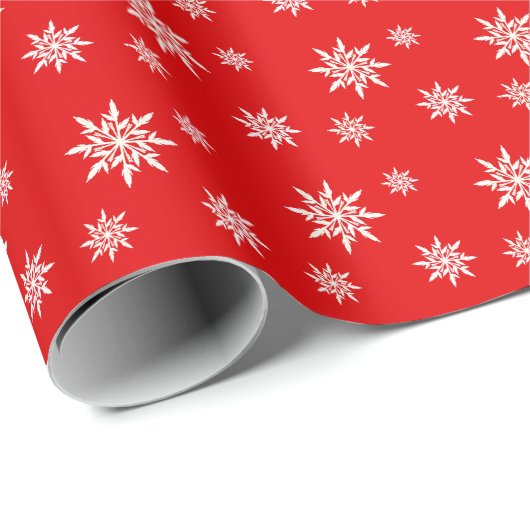 Elegante Schneeflocken auf Rot Geschenkpapier (Rolleneckpunkt)