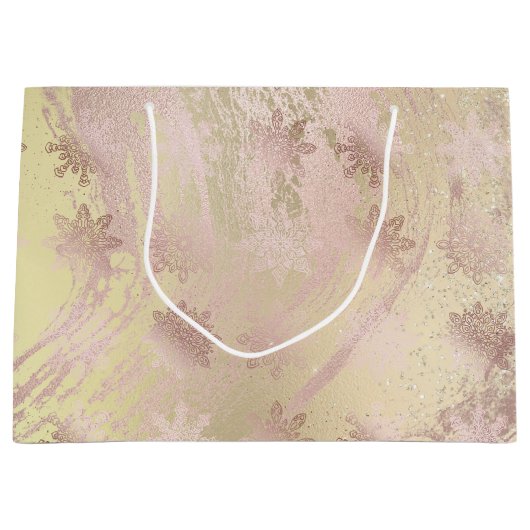 Elegante Schneeflocken aus Kupfergold-Rose Glitzer Große Geschenktüte (Vorderseite)