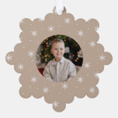 Elegante Schneeflocken Beige 2 Foto Urlaub Ornament Karte (Rückseite)