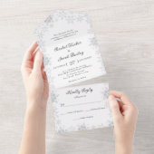 Elegante Schneeflocken Border White Christmas All In One Einladung (Abreißen)