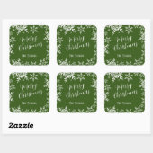Elegante Schneeflocken Dark Green Frohe Weihnachts Quadratischer Aufkleber (Blatt)