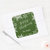 Elegante Schneeflocken Dark Green Frohe Weihnachts Quadratischer Aufkleber (Umschlag)
