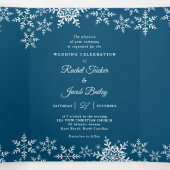 Elegante Schneeflocken Dunkle Blaue Marine Winterh Dreifach Gefaltete Einladung (Innenseite Mitte)