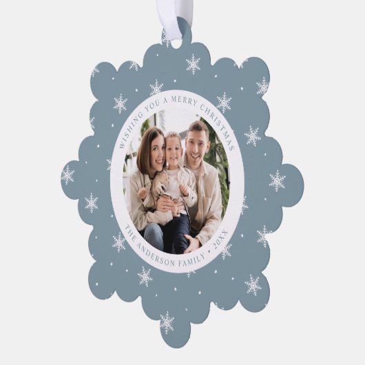 Elegante Schneeflocken Eros Bendato Foto Ornament Karte (Linke Ecke)