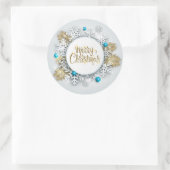 Elegante Schneeflocken Frohe Weihnachten | Aufkleb Runder Aufkleber (Tasche)