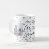 Elegante Schneeflocken Frohe Weihnachten Foto Kaffeetasse (Vorderseite Links)