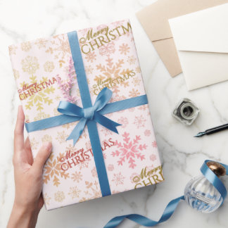 Elegante Schneeflocken Gold Rot Frohe Weihnachten Geschenkpapier