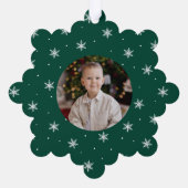 Elegante Schneeflocken Grün 2 Foto Urlaub Ornament Karte (Rückseite)