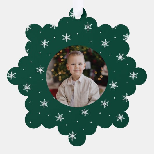 Elegante Schneeflocken Grün 2 Foto Urlaub Ornament Karte (Rückseite)