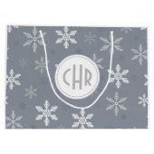 Elegante Schneeflocken im blauen Hintergrund Große Geschenktüte (Rückseite)