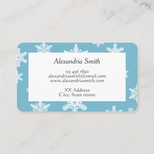 Elegante Schneeflocken im Hintergrund Visitenkarte (Rückseite)