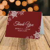 Elegante Schneeflocken Karierte Dunkle Rote Hochze Dankeskarte
