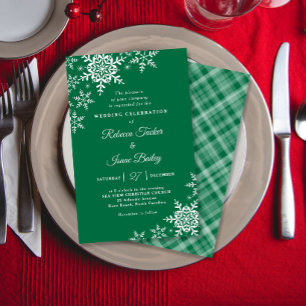 Elegante Schneeflocken Karo Grün Hochzeitseinladun