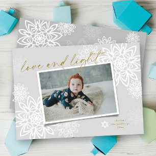 Elegante Schneeflocken Liebe und helles Hanukkah F Feiertagskarte