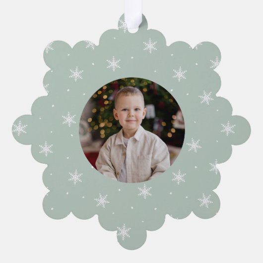 Elegante Schneeflocken Mint Green 2 Foto Urlaub Ornament Karte (Rückseite)