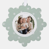 Elegante Schneeflocken Mint Green 2 Foto Urlaub Ornament Karte (Vorderseite)