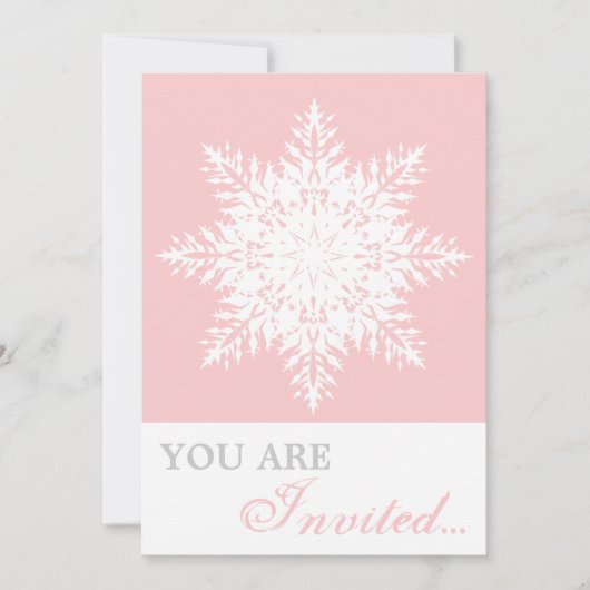 Elegante Schneeflocken pink, weiße Winterhochzeit Einladung (Vorderseite)