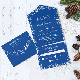 Elegante Schneeflocken-Rand tiefe blaue Winterhoch All In One Einladung