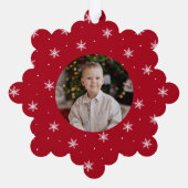 Elegante Schneeflocken Rot 2 Foto Urlaub Ornament Karte (Rückseite)