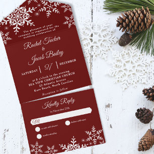 Elegante Schneeflocken Rotes Weihnachten Winterhoc All In One Einladung