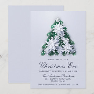 Elegante Schneeflocken Tree Holiday Christmas Eve Einladung