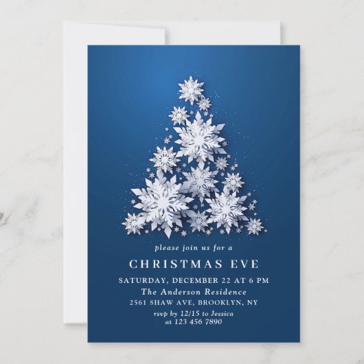 Elegante Schneeflocken Tree Holiday CHRISTMAS EVE Einladung (Vorderseite)