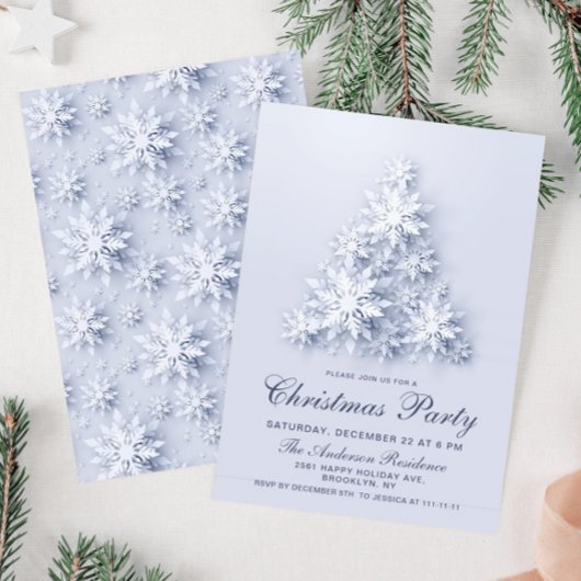Elegante Schneeflocken Tree Holiday Weihnachten Pa Einladung